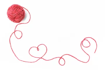 Fotobehang Red thread, heart and tangle on white background © TanyaJoy