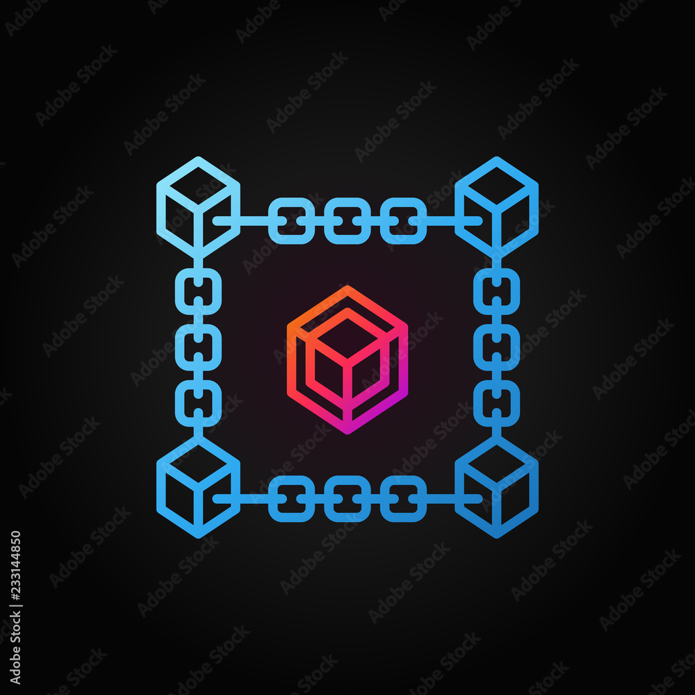 Poster block chain vector colored linear concept icon. blockchain technology concept symbol in outline styl