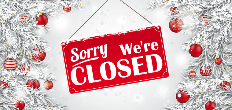 Sign Closed Frozen Twigs Red Baubles Snowfall Header