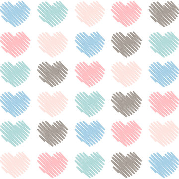 Sketched artistic hearts in soft colors background