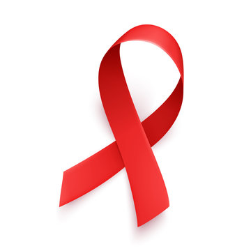 Realistic red ribbon, world aids day symbol, 1 december, vector illustration. World cancer day - 4 february.