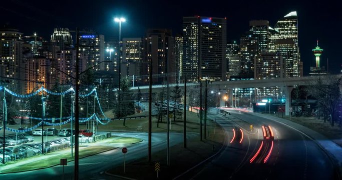 Time-lapse of Calgary Skyline at Night