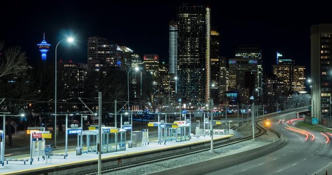 Time-lapse of Calgary skyline at night