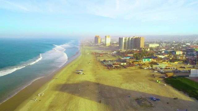 Rosarito Beach Hotel Aerial View from helicopter and drone including beach and ocean views pool and amenities of the hotel sun rise morning blue sky 