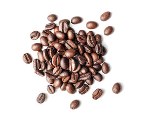 Roasted coffee beans on white background