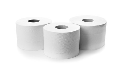 Rolls of toilet paper on white background