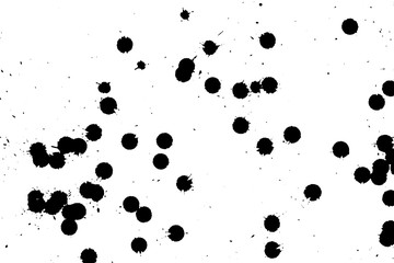 Ink grunge drops texture. Black hand drawn splashes and stains on white background.