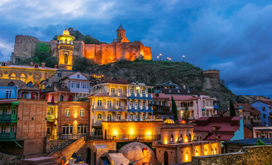 View of the Old Town of Tbilisi, Georgia after sunset © monticellllo