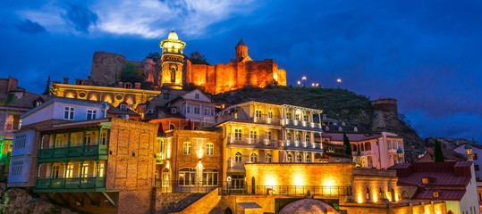 Fototapeta na wymiar View of the Old Town of Tbilisi, Georgia after sunset