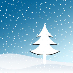 Winter season landscape with trees and hills. Vector illustration for Christmas and New Year.