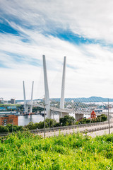 Obraz premium Zolotoy bridge and Golden horn bay in Vladivostok, Russia