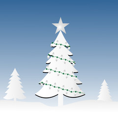 Winter season landscape with trees and hills. Vector illustration for Christmas and New Year.