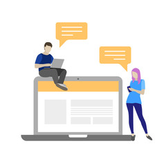 People use digital communications in their lives. Man and woman are chating