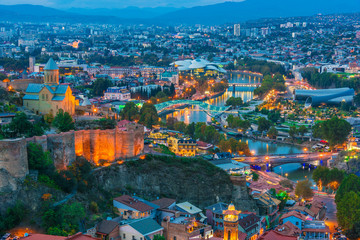 Panoramic view of Tbilisi, Georgia after sunset © monticellllo
