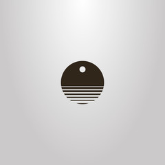 black and white simple vector round negative space sign of abstract water waves under the sun or moon