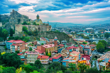 Panoramic view of Tbilisi, Georgia after sunset