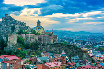 Panoramic view of Tbilisi, Georgia after sunset © monticellllo