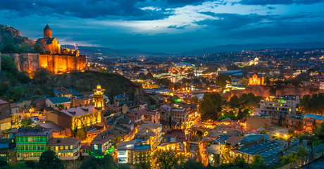 Panoramic view of Tbilisi, Georgia after sunset © monticellllo