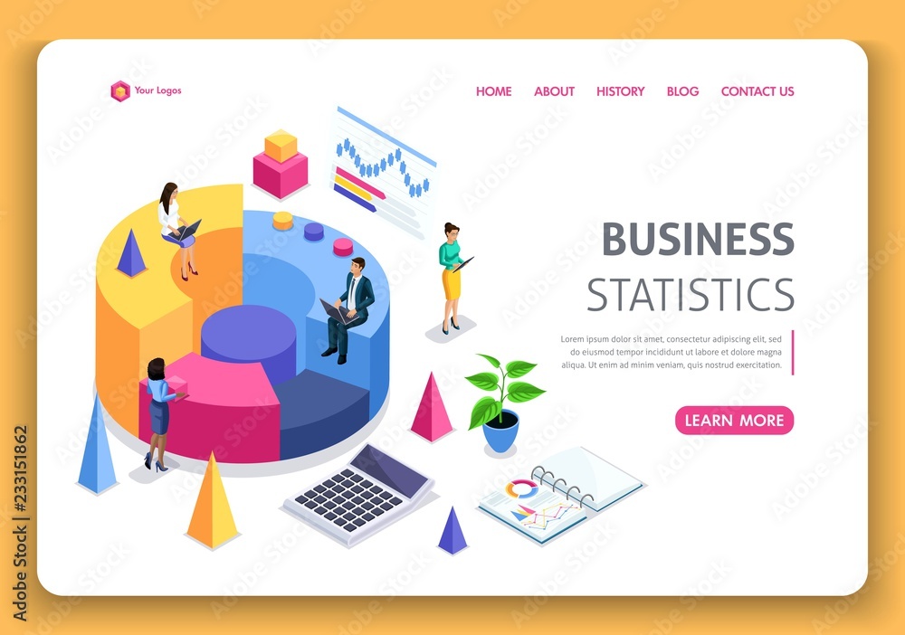 Aufkleber business website template design. isometric concept. consulting for company performance, analysis. s