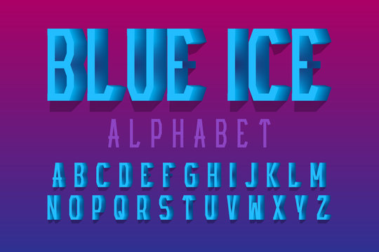 Blue ice alphabet. Urban 3d letters font. Isolated english alphabet.