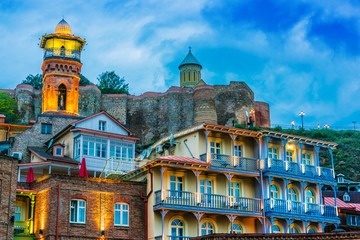 View of the Old Town of Tbilisi, Georgia after sunset © monticellllo