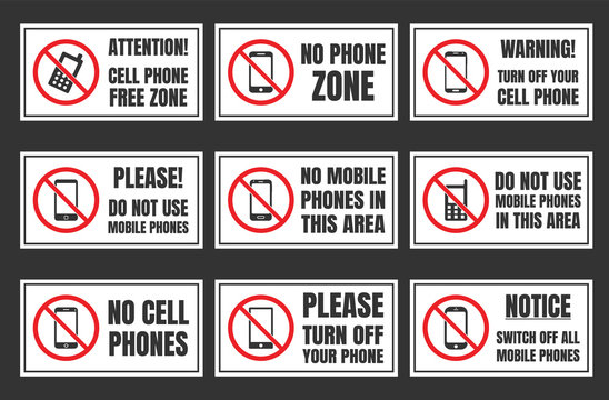 no mobile phone icon set, cell phone prohibited