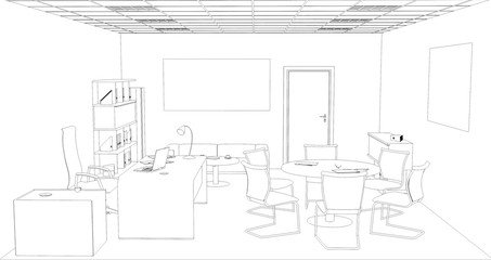 Fototapeta na wymiar office contour visualization, 3D illustration, sketch, outline