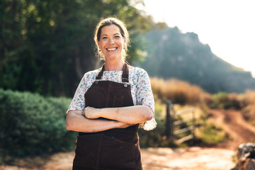 Proud farmer at her countryside home