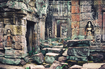 Khmer temple in the temple complex of Angkor Wat in Cambodia. Travel Cambodia concept.
