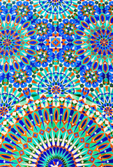Colorful Moroccan tiles on the wall of mosque