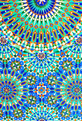 Colorful Moroccan tiles on the wall of mosque