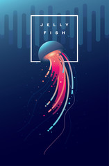 Beautiful vivid abstract vector illustration of a jellyfish swimming in the ocean waters