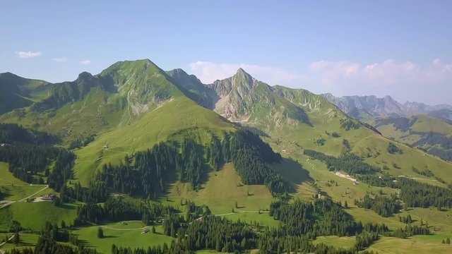 Aerial of Gurnigel and rural mountain cultivation agriculture