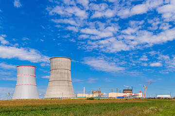 NPP, Cooling towers of the nuclear power plant which is under construction in Astravets, Grodno...