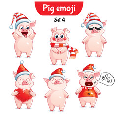 Vector set of christmas pig characters. Set 4