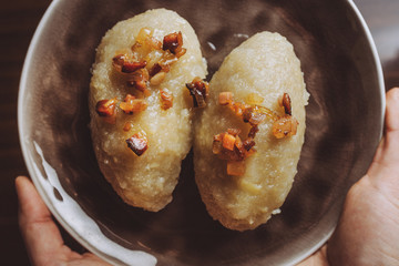 Traditional Lithuanian dish of stuffed potato dumplings © A. Aleksandravicius