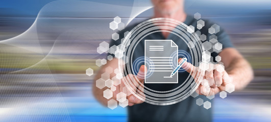 Man touching a smart contract concept