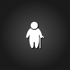 Old man icon flat. Simple White pictogram on black background with shadow. Vector illustration symbol