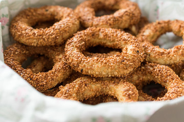 Turkish Bagel Kandil Simidi / Simit with Sesame Seeds.