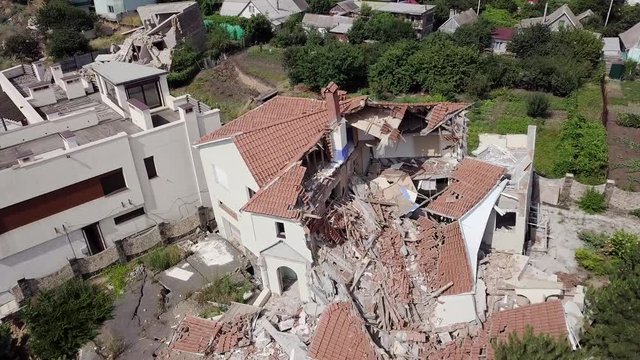 Consequences of a landslide  in the city of Chernomorsk, Ukraine. Bird's eye view