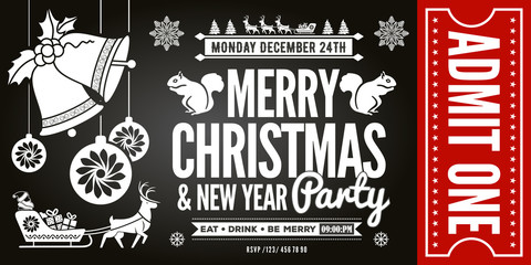 Fototapeta premium Christmas and New Year Party Ticket Invitation. Vector illustration.