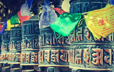 Closed up the prayer wheel at temple in Kathmandu, Nepal