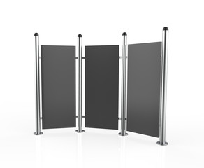 Three in one blank Outdoor Advertising Displays. Rolling Poster Display 3D Illustration. Advertising Industry Object.