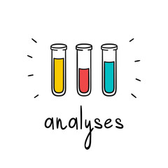 Vector tubes for analysis. Blood, plasma, urine. Hand-drawn style. Glass vial