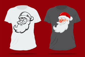 Santa Claus cute cartoon head. Christmas t-shirt vector design template.