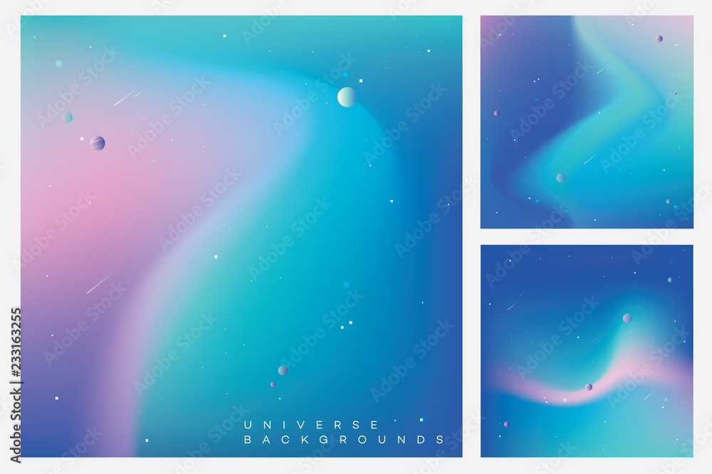 Poster modern colorful universe backgrounds with stars, planets and asteroids in minimal composition