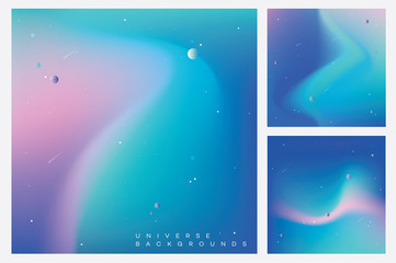 Modern colorful universe backgrounds with stars, planets and asteroids in minimal composition