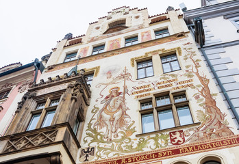 Streets near Old town Square (staromestske namesti), with beautiful buildings, sometimes painted