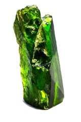 Natural chrome diopside crystal on a white background
