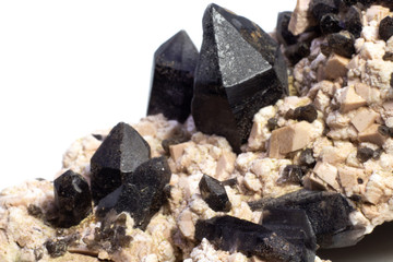 Natural morion on a substrate on a white background macro
